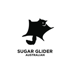 sugar glider Australian wild animal vector icon black silhouette logo illustration design isolated background 