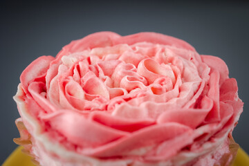 pink rose cup cake on grey background
