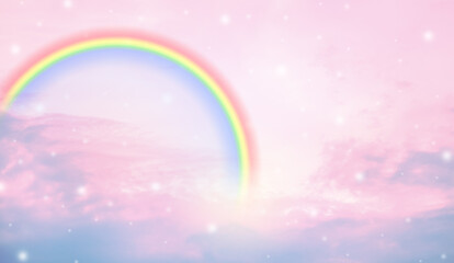 cloud with rainbow and snow on pastel sky