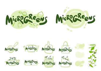 Microgreens or baby greens , lettering, logo,illustration objects