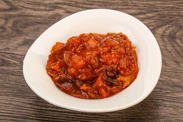 Eggplant saute with tomato and herbs