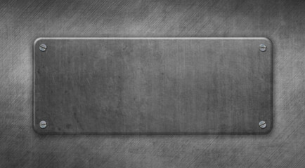 Metal plate with rivets on steel background. Great template for design. 3D illustration