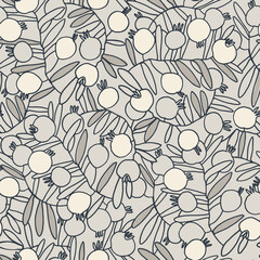 Seamless pattern. Pomegranate tree branches with fruit. Outlined monochrome vector illustration for surface design and other design projects