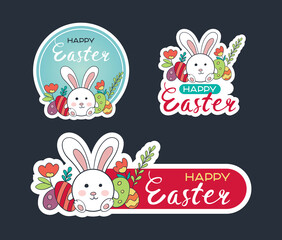 A set of Easter stickers with a rabbit and eggs.