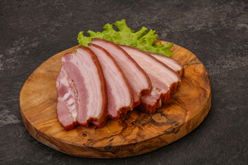 Tasty smoked pork brisket slice