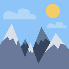 Mountain landscape with clouds. Vector illustration. Flat cartoon style