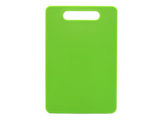 Green plastic chopping board isolated on white