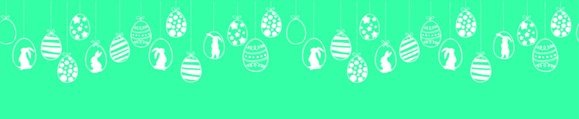 Easter garland with hanging easter eggs. Minimalist vector design for package banner header greeting cards