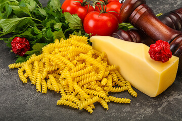 Raw Italian pasta Fusilli for cooking