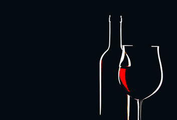 a glass of red wine with a bottle