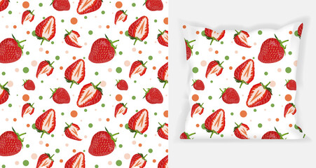 Strawberries pattern design with Square pillow mockup
