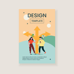 Young people choosing way and using GPS. Map, route, arrow flat vector illustration. Direction and navigation concept for banner, website design or landing web page