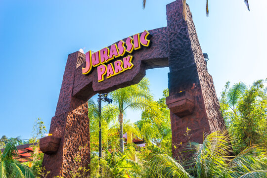 Universal Studios, Hollywood, Los Angeles, USA - Jun 30, 2016: Jurassic Park ride entrance