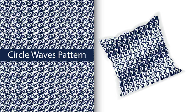 Circle Wave Pattern. Seamless Japanese Pattern With Square Pillow Mockup.