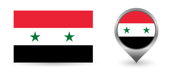 Vector flag Syria. Location point with flag Syria inside. Color symbol isolated on white background.