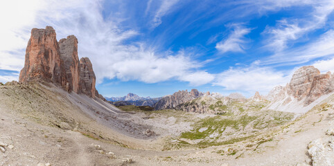 Beautiful panoramic view of Tre Cime di Lavaredo. Italian Dolomites. South Tyrol, Italy