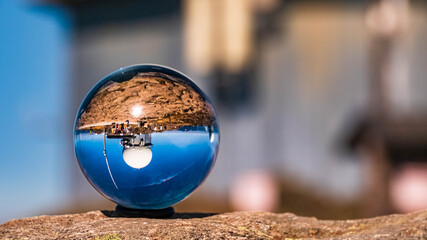 Crystal ball landscape shot at the famous Grosser Arber summit, Bayerisch Eisenstein, Bavarian...