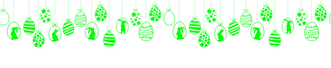 Green easter garland with easter eggs and rabbits. Minimalist vector decoration for banners package cards and layouts.