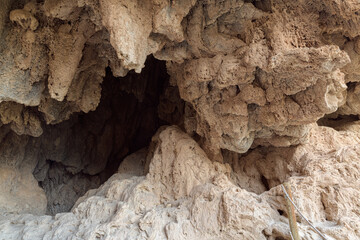 Detalles abstractos en la cueva de la Garita, cerca de la población de Chera, en la provincia de Valencia. Comunidad Valenciana. España. Europa