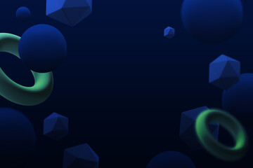 Blue And Neon Green Geometric Shapes Floating In Space Mockup