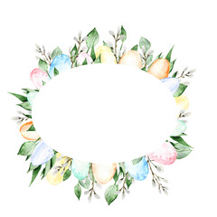 Watercolor Easter Frame. Spring greeting card. Holiday illustration.