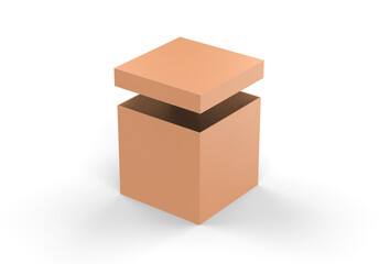 Brown square cardboard packaging box mockup, Kraft paper box mock up template on isolated white background, 3d illustration
