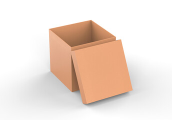 Brown square cardboard packaging box mockup, Kraft paper box mock up template on isolated white background, 3d illustration
