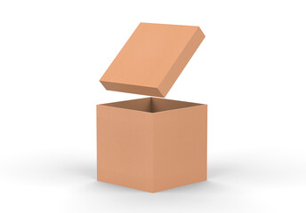 Obraz premium Brown square cardboard packaging box mockup, Kraft paper box mock up template on isolated white background, 3d illustration