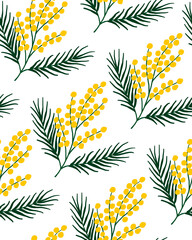 seamless pattern hand-drawn mimosa twigs