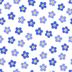 Fototapeta na wymiar Blue forget-me-not flowers seamless pattern on white background