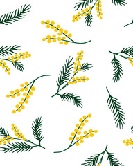 seamless pattern hand-drawn mimosa twigs