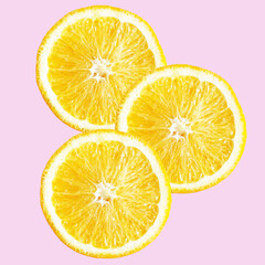 orange pattern, isolated orange slices on pink background
