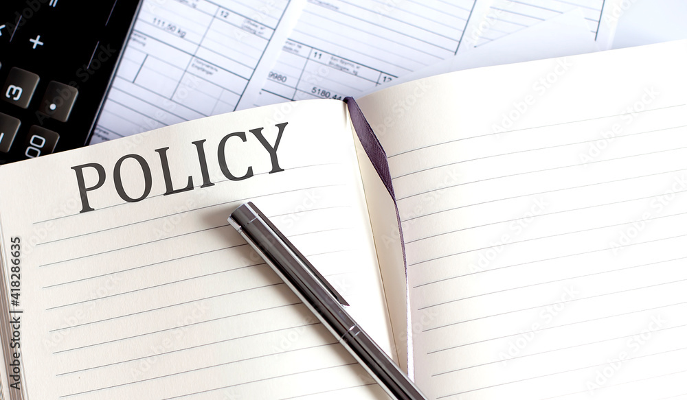 Poster notebook with toolls and notes about policy
