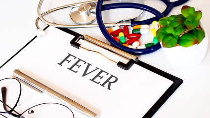 FEVER text and Background of Medicaments, Stethoscope
