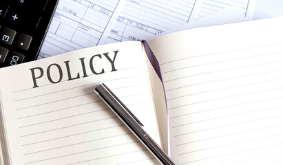 Notebook with Toolls and Notes about POLICY