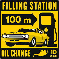 Filling Gas Station road sign. Vector illustration