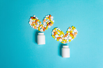 Assorted pharmaceutical medicine pills, tablets and capsules for the treatment of heart disease