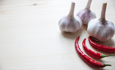 Isolated vegetables., garlic, chili pepper isolated on white background