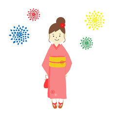 浴衣を着た女性のベクターイラスト素材