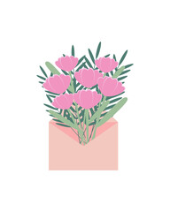 Bouquet of flowers in an envelope vector illustration
