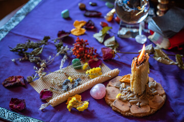 Candle magic. Wax handmade candles, esoteric and occultism concept