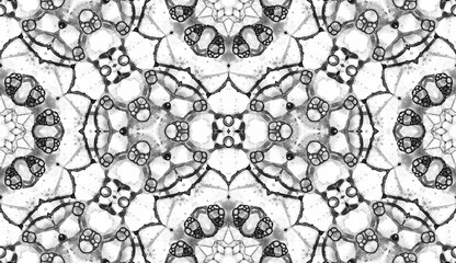 Black and white seamless pattern. Amusing delicate soap bubbles. Lace hand drawn textile ornament. K