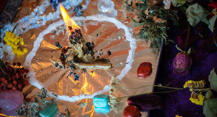 Candle magic. Wax handmade candles, esoteric and occultism concept