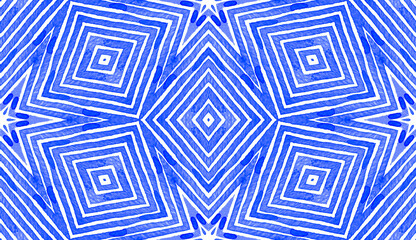 Blue Geometric Watercolor. Adorable Seamless Pattern. Hand Drawn Stripes. Brush Texture. Breathtakin