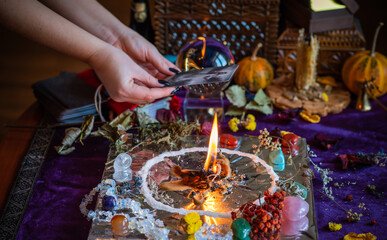 Candle magic. Wax handmade candles, esoteric and occultism concept