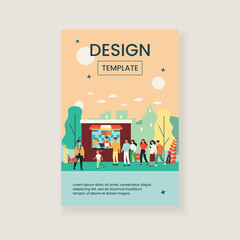 Queue of people waiting at fast food kiosk counter. Crowd of customers, kebab, dinner time flat vector illustration. Street food, lifestyle concept for banner, website design or landing web page