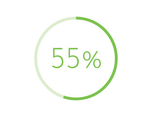 55% percentage infographic circle icons, 55 percents pie chart infographic elements for Illustration, business, web design