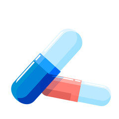 Red and blue Medical pills. no background