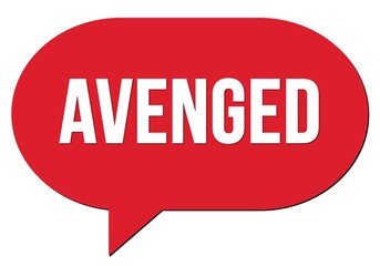 AVENGED text written in a red speech bubble