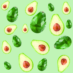 Seamless background from a ripe avocado with seeds. Pattern. The technique of triangulation avocado.